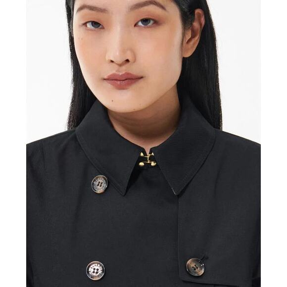 BARBOUR SHORT GRETA SHOWERPROOF TRENCH COAT BLACK - Picture 3 of 11
